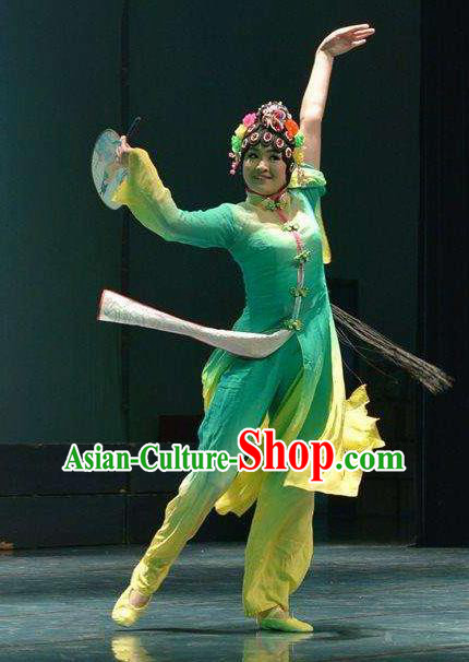 Traditional Chinese Classical Dance Fang Chun Xing Costume Beijing Opera Dance Green Dress for Women