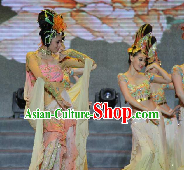 Traditional Chinese Classical Dance Flying Apsaras Costume Beautiful Dance Fei Tian Wu Dress for Women