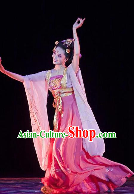 Traditional Chinese Classical Dance Gui Fei Zui Jiu Costume Beautiful Dance Drunkened Concubine Yang Rosy Dress for Women