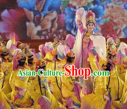 Traditional Chinese Classical Dance Guo Se Tian Xiang Costume Tang Dynasty Water Sleeve Beautiful Dance Dress for Women