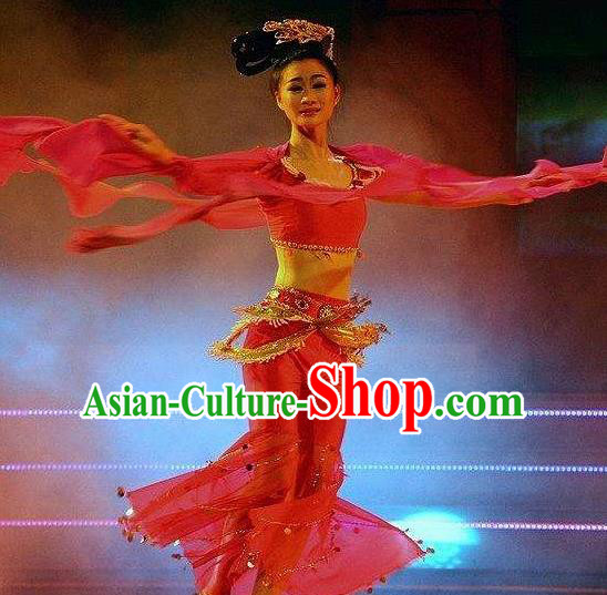 Traditional Chinese Classical Dance Hu Xuan Wu Costume Fan Dance Beautiful Dance Red Dress for Women