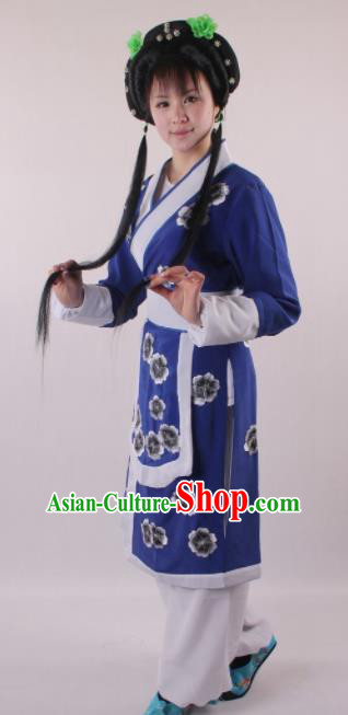 Professional Chinese Beijing Opera Servant Girl Royalblue Clothing Ancient Traditional Peking Opera Young Lady Costume for Women