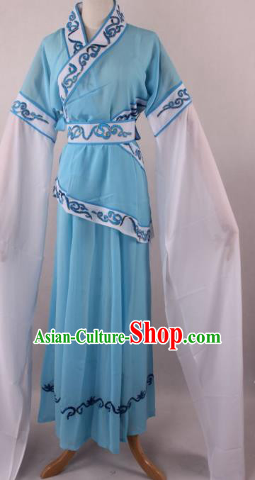 Professional Chinese Shaoxing Opera Village Girl Blue Dress Ancient Traditional Peking Opera Maidservant Costume for Women