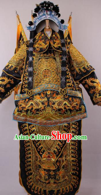 Chinese Shaoxing Opera Takefu Black Clothing Traditional Ancient General Da Kao Costume for Men