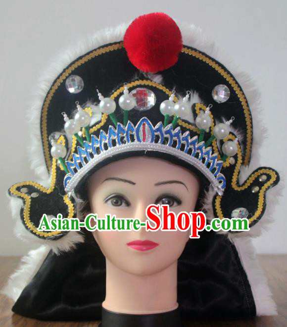 Traditional Chinese Shaoxing Opera Takefu Black Hat Ancient Warrior Helmet Headwear for Men