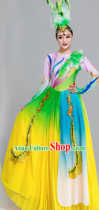 Traditional Chinese Spring Festival Gala Dance Chorus Green Dress Stage Show Opening Dance Costume for Women