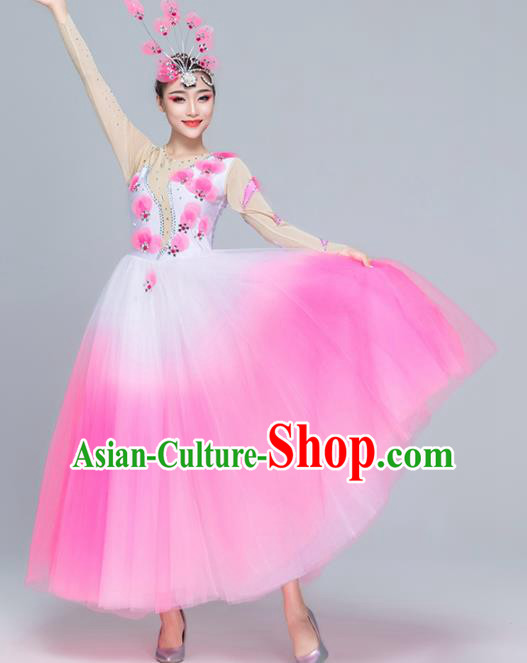 Traditional Chinese Spring Festival Gala Modern Dance Pink Dress Stage Show Chorus Opening Dance Costume for Women