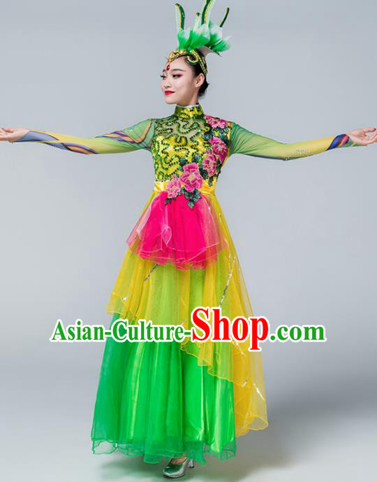 Traditional Chinese Spring Festival Gala Group Dance Green Dress Stage Show Chorus Opening Dance Costume for Women