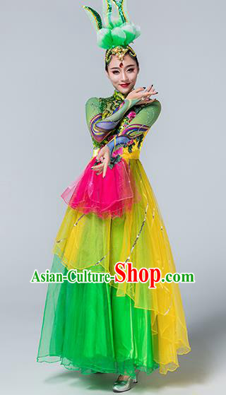 Traditional Chinese Spring Festival Gala Group Dance Green Dress Stage Show Chorus Opening Dance Costume for Women