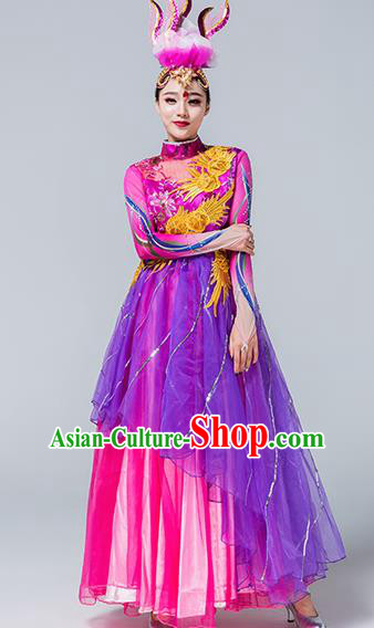 Traditional Chinese Spring Festival Gala Group Dance Purple Dress Stage Show Chorus Opening Dance Costume for Women