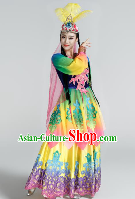 Traditional Chinese Uyghur Nationality Dance Dress Stage Show Ethnic Dance Costume for Women