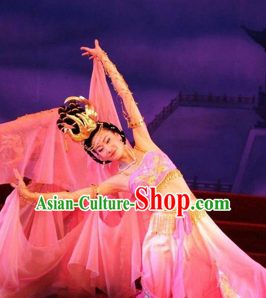 Traditional Chinese Classical Dance Ni Shang Yu Yi Wu Rosy Costume Stage Show Concubine Yang Beautiful Dance Dress for Women