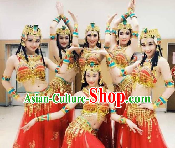 Traditional Chinese Classical Dance Competition Si Lu Ni Shang Red Costume Indian Dance Stage Show Beautiful Dance Dress for Women