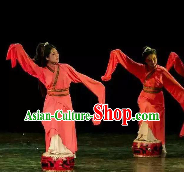 Chinese Beautiful Dance Xiang He Ge Costume Traditional Water Sleeve Dance Classical Dance Competition Dress for Women