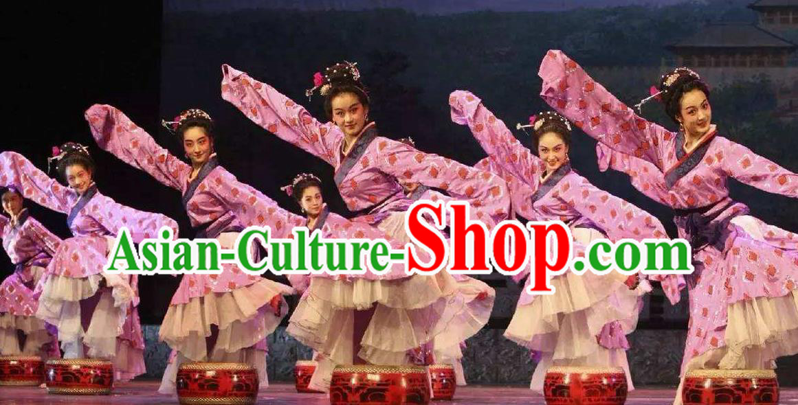 Chinese Beautiful Dance Xiang He Ge Pink Costume Traditional Water Sleeve Dance Classical Dance Competition Dress for Women