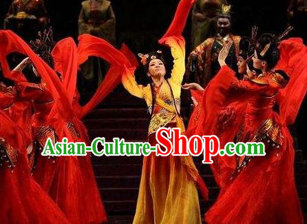 Chinese Beautiful Dance Xi Shi Water Sleeve Costume Traditional Umbrella Dance Classical Dance Competition Dress for Women