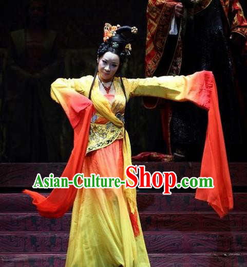 Chinese Beautiful Dance Xi Shi Water Sleeve Costume Traditional Umbrella Dance Classical Dance Competition Dress for Women