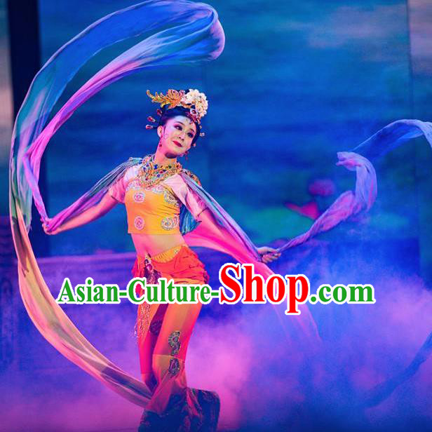 Traditional Chinese Classical Dance Coloured Silk Competition Si Lu Ni Shang Costume Stage Show Beautiful Dance Dress for Women