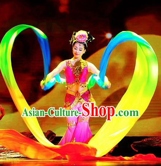 Traditional Chinese Classical Dance Coloured Ribbon Competition Si Lu Ni Shang Costume Stage Show Beautiful Dance Dress for Women