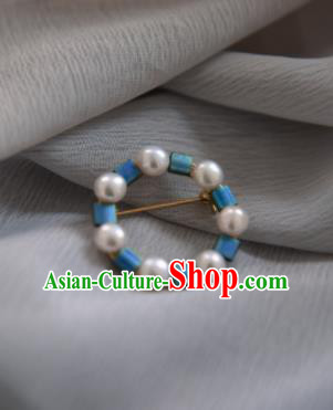 Chinese Ancient Cheongsam Blue Beads Brooch Jewelry Accessories Traditional Hanfu Breastpin for Women
