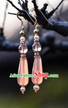 Chinese Ancient Princess Pink Ear Accessories Traditional Hanfu Earrings for Women