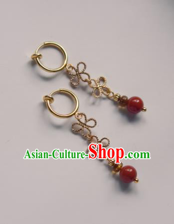 Chinese Ancient Princess Red Bead Ear Accessories Traditional Hanfu Earrings for Women