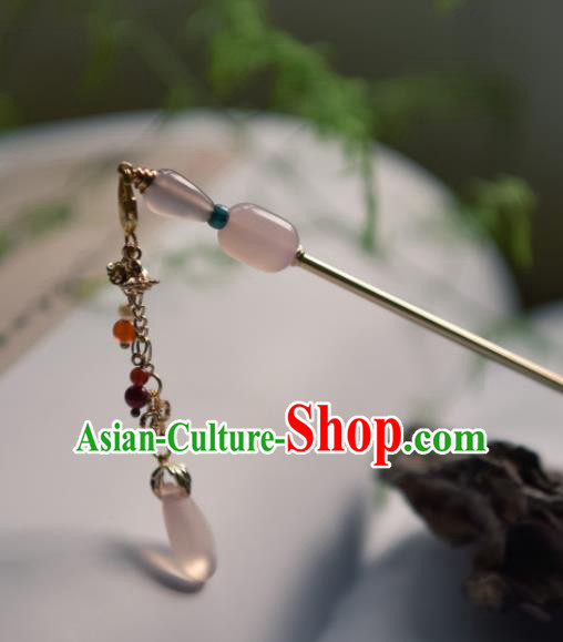 Chinese Ancient Princess Hair Accessories Traditional Hanfu Rose Quartz Tassel Hairpins for Women