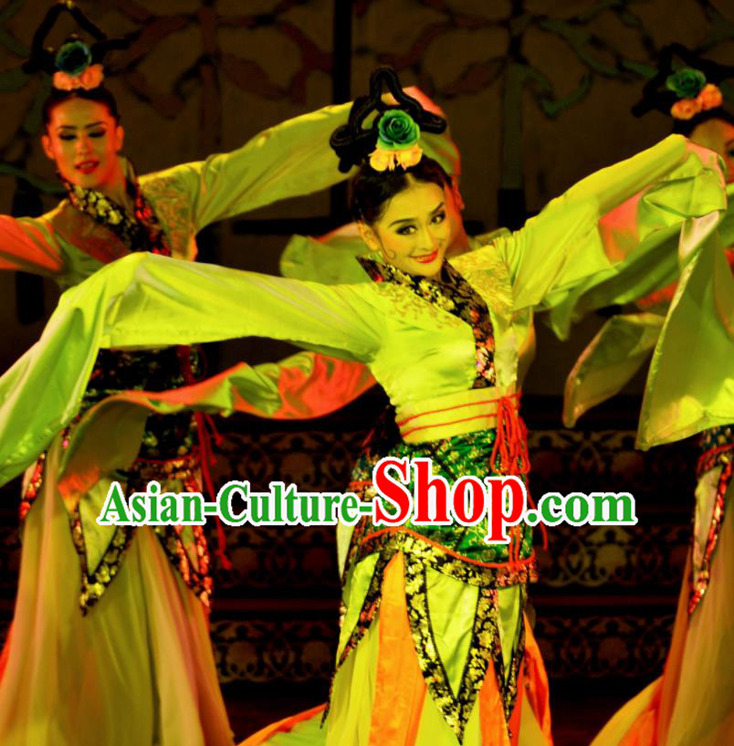 Chinese Beautiful Dance Classical Dance Competition Ta Ge Costume Traditional Stage Show Green Dress for Women