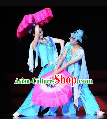 Beautiful Chinese Dance Flowers In Rain Fan Dance Costume Traditional Classical Dance Dress for Women