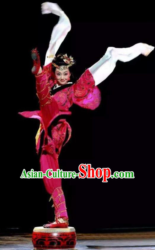 Chinese Beautiful Dance Tong Que Ji Red Costume Traditional Classical Drum Dance Competition Stage Show Dress for Women