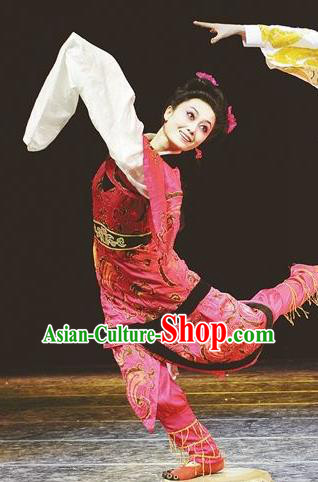 Chinese Beautiful Dance Tong Que Ji Red Costume Traditional Classical Drum Dance Competition Stage Show Dress for Women