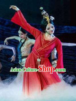 Beautiful Chinese Dance Wang Zhaojun Court Dance Red Costume Traditional Classical Dance Dress for Women