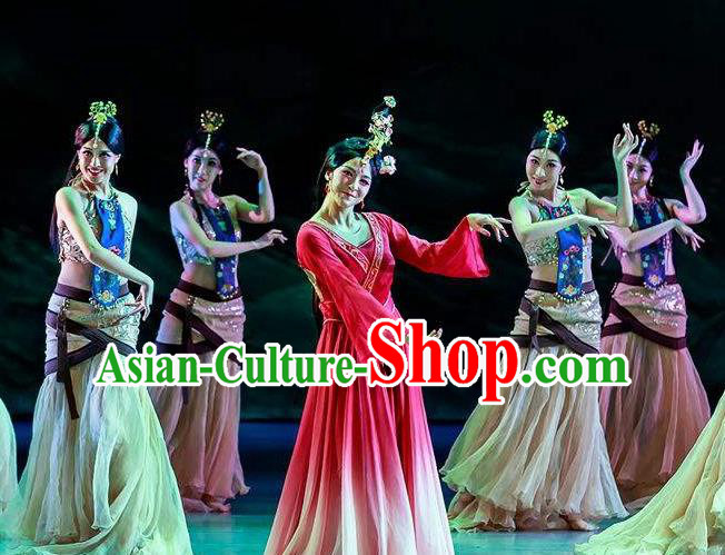 Beautiful Chinese Dance Wang Zhaojun Court Dance Red Costume Traditional Classical Dance Dress for Women