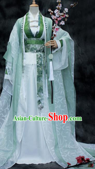 Traditional Chinese Cosplay Swordsman Green Costume Ancient Royal Highness Hanfu Clothing for Men