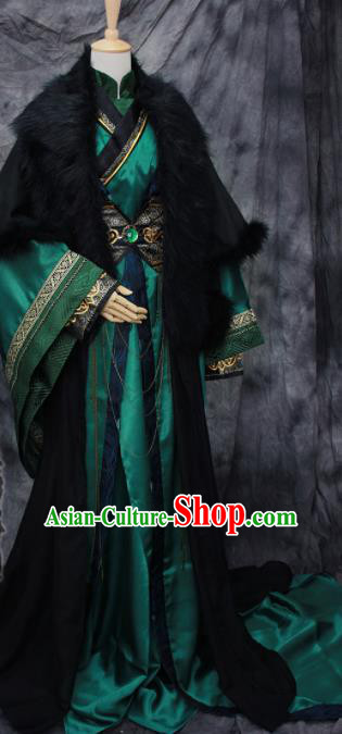 Traditional Chinese Cosplay Swordsman Deep Green Costume Ancient Royal Highness Hanfu Clothing for Men