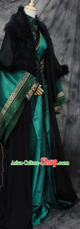 Traditional Chinese Cosplay Swordsman Deep Green Costume Ancient Royal Highness Hanfu Clothing for Men