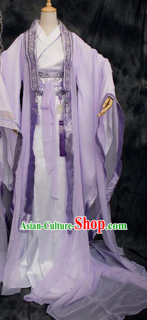 Traditional Chinese Cosplay Swordsman Lilac Costume Ancient Royal Highness Hanfu Clothing for Men
