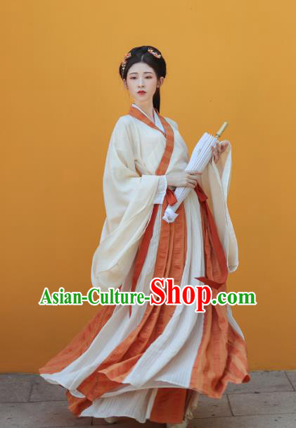 Traditional Chinese Jin Dynasty Palace Princess Historical Costume Ancient Court Maid Hanfu Dress for Women
