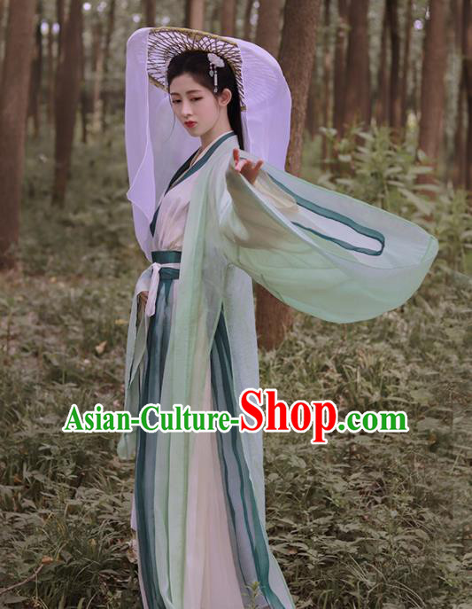 Traditional Chinese Jin Dynasty Swordswoman Historical Costume Ancient Court Princess Green Hanfu Dress for Women