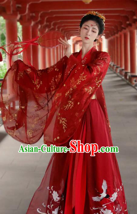 Traditional Chinese Jin Dynasty Wedding Historical Costume Ancient Court Bride Red Hanfu Dress for Women