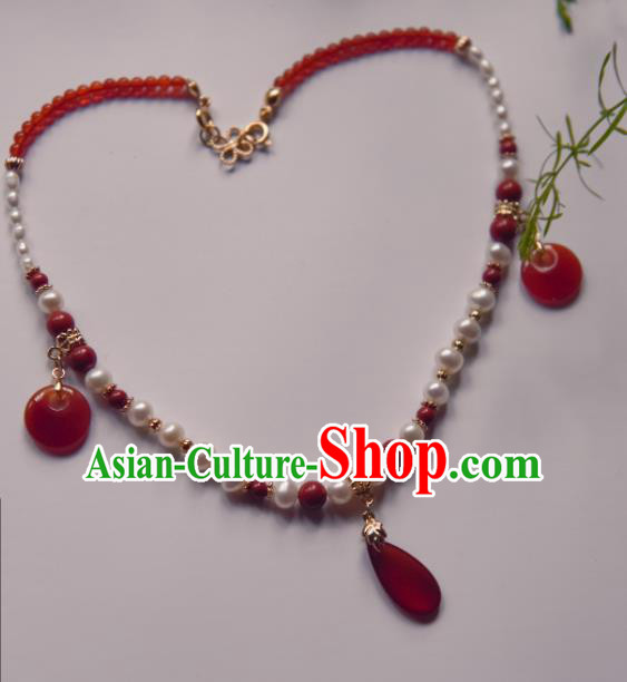 Chinese Ancient Princess Red Beads Jewelry Accessories Hanfu Tassel Necklace for Women