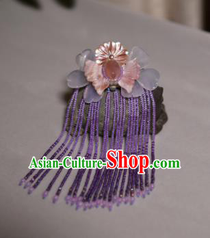 Chinese Ancient Princess Hair Accessories Purple Beads Butterfly Tassel Hair Claw Traditional Hanfu Hairpins for Women