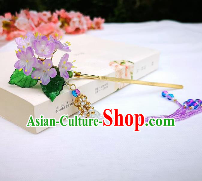 Chinese Ancient Princess Hair Accessories Traditional Hanfu Crape Myrtle Flowers Tassel Hairpins for Women