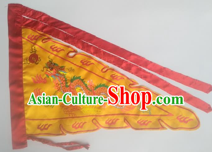 Chinese Traditional Embroidered Dragon Flag Dragon Boat Competition Golden Silk Triangular Flag