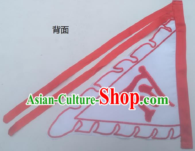 Chinese Traditional White Triangular Flag Dragon Boat Competition Embroidered Command Flag