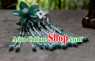 Chinese Ancient Princess Hair Accessories Green Lotus Tassel Hair Claw Traditional Hanfu Hairpins for Women