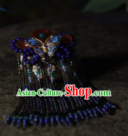 Chinese Ancient Princess Hair Accessories Blue Beads Butterfly Tassel Hair Claw Traditional Hanfu Hairpins for Women