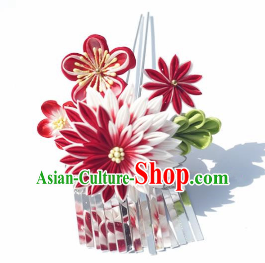 Japanese Geisha Kimono Hair Accessories Traditional Red Sakura Chrysanthemum Hairpins for Women