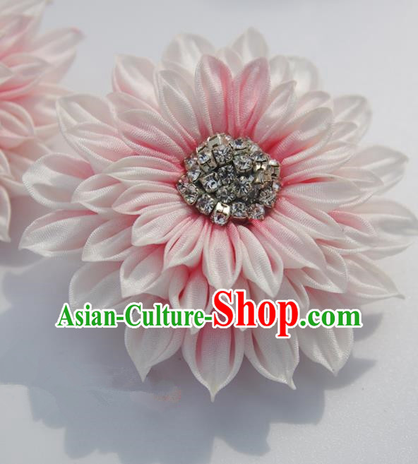 Japanese Geisha Kimono Pink Daisy Hair Claw Hairpins Traditional Yamato Hair Accessories for Women