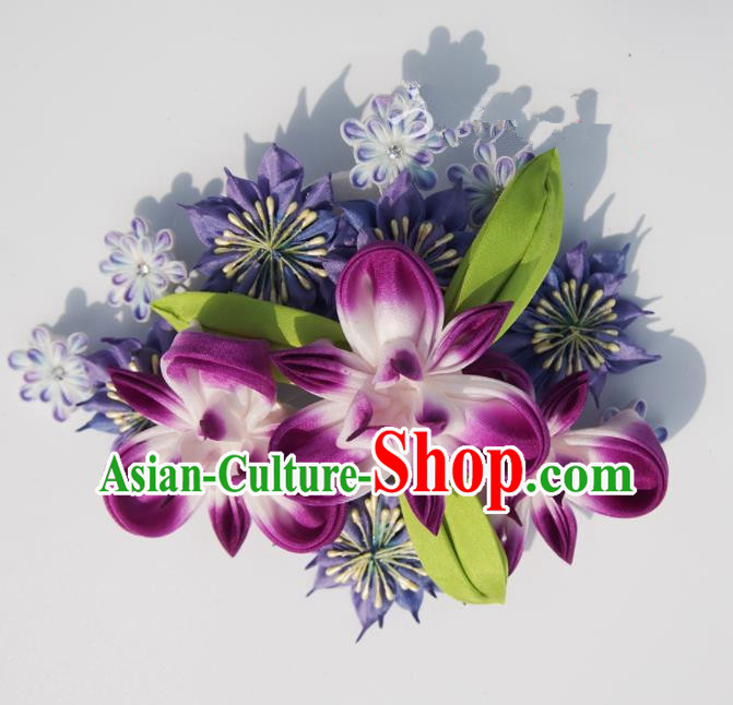 Japanese Geisha Kimono Purple Calamus Hair Claw Hairpins Traditional Yamato Hair Accessories for Women